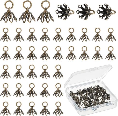 200pcs 2 Colors Brass Bead Cap Bails 7-Petal Flower Bead End Caps 8x8mm Bail End مع حلقات لأقراط الأساور المعلق in Kuwait
