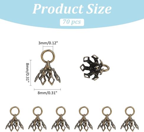 200pcs 2 Colors Brass Bead Cap Bails 7-Petal Flower Bead End Caps 8x8mm Bail End مع حلقات لأقراط الأساور المعلق in Kuwait