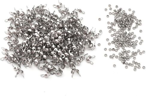 304 حبات تجعيد الفولاذ المقاوم للصدأ 2.0 مم و CAPS 3.2x6.3mm مجموعة 200 ٪ لعمل المجوهرات DIY وإصلاحها in Kuwait