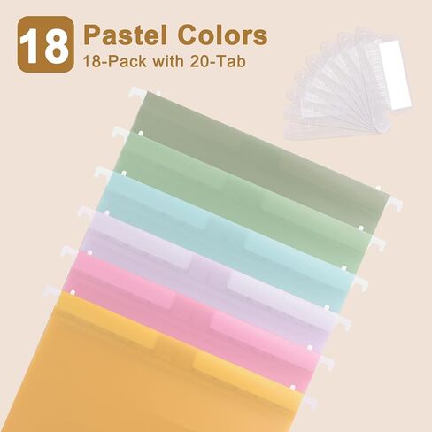 Pastel Plastic Hanging File Folders,Letter Size,18 Pack Reinforced Hang Folder,Standard File Folders for Filing Cabinet,Plastic Hanging Folders,1/5-Cut Tabs,Designed for Home and Office in Kuwait