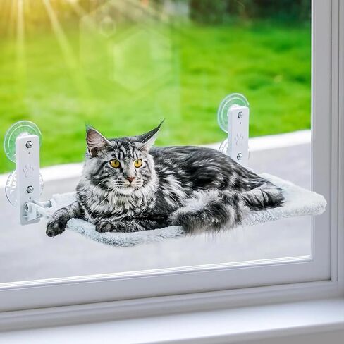 Rrglros Cat Window Perch - Foldable, Breathable & Plush Cat Hammock for Window with Sturdy Frame, 360° View for Sunbathing & Relaxation in Saudi Arabia