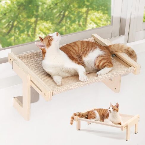 FUKUMARU Cat Window Perch, Transformable Cat Hammock with Fluffy Cushion for Windowsill and Floor, Cats Window Bed for Large Cats and Kittens, Reinforced Wood and Metal Frame, Easy to Adjust Pet Pech in Saudi Arabia