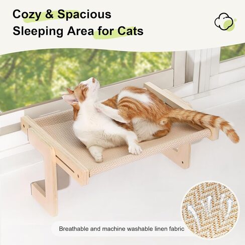 FUKUMARU Cat Window Perch, Transformable Cat Hammock with Fluffy Cushion for Windowsill and Floor, Cats Window Bed for Large Cats and Kittens, Reinforced Wood and Metal Frame, Easy to Adjust Pet Pech in Saudi Arabia