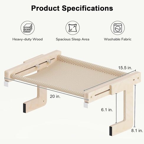 FUKUMARU Cat Window Perch, Transformable Cat Hammock with Fluffy Cushion for Windowsill and Floor, Cats Window Bed for Large Cats and Kittens, Reinforced Wood and Metal Frame, Easy to Adjust Pet Pech in Saudi Arabia