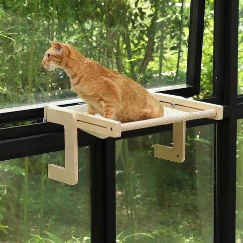 FUKUMARU Cat Window Perch, Transformable Cat Hammock with Fluffy Cushion for Windowsill and Floor, Cats Window Bed for Large Cats and Kittens, Reinforced Wood and Metal Frame, Easy to Adjust Pet Pech in Saudi Arabia