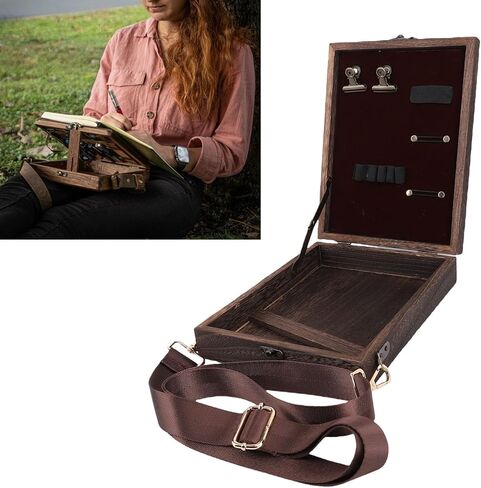 Writers Messenger Wood Box, Wooden Table Sketchbox Easel, Handmade Portable Artist Tool Brush Storage Bag Writing Box Crossbody Postman Bag for Outdoor Painting in Saudi Arabia