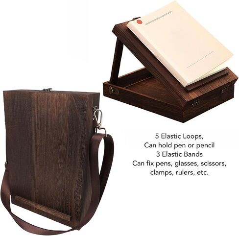 Asixxsix Writers Messenger Wood Box, Multifunctional Portable Artist Tool Storage Bag with 2 Retro Clips and 3 Elastic Straps, Sketch Easel for Painting Writing and Gifts in Saudi Arabia