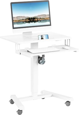 Mobile Standing Desk with Keyboard Tray, Gas Spring Rolling Desk with Lockable Wheels, Portable Laptop Desk, Adjustable Height Stand Up Desk, Computer Workstation Home Office, White in Kuwait