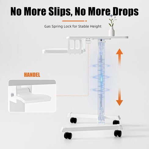 Mobile Standing Desk with Keyboard Tray, Gas Spring Rolling Desk with Lockable Wheels, Portable Laptop Desk, Adjustable Height Stand Up Desk, Computer Workstation Home Office, White in Kuwait