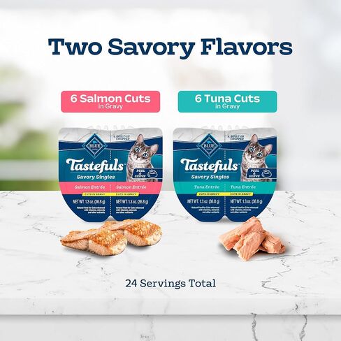 Blue Buffalo Tastefuls Savory Singles Variety Pack, Wet Cat Food in Gravy, 2.6-oz. Twin-Pack Trays, Chicken & Turkey Entreé (12 Count) in Saudi Arabia