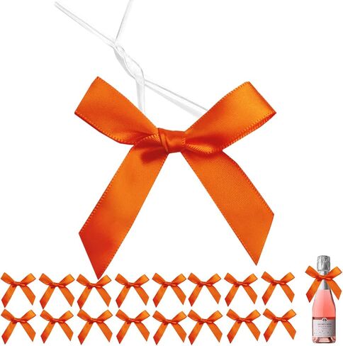 60PCS 3 Inch Orange Twist Tie Bows for Gift Bags, Twist Bows for Treats, Satin Ribbon Bows with Twist Ties Gift Wrap Bows, Pretied Bows for Cake Pops, Party Favors, Baby Shower, Gift Packaging in Kuwait