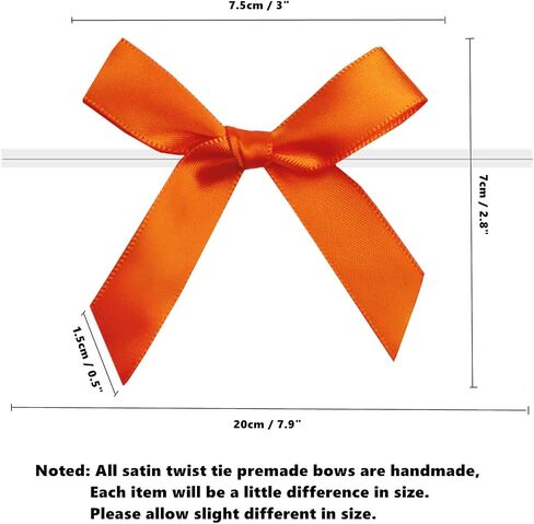 60PCS 3 Inch Orange Twist Tie Bows for Gift Bags, Twist Bows for Treats, Satin Ribbon Bows with Twist Ties Gift Wrap Bows, Pretied Bows for Cake Pops, Party Favors, Baby Shower, Gift Packaging in Kuwait