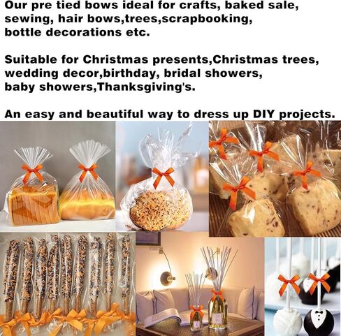 60PCS 3 Inch Orange Twist Tie Bows for Gift Bags, Twist Bows for Treats, Satin Ribbon Bows with Twist Ties Gift Wrap Bows, Pretied Bows for Cake Pops, Party Favors, Baby Shower, Gift Packaging in Kuwait