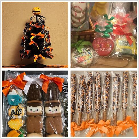 60PCS 3 Inch Orange Twist Tie Bows for Gift Bags, Twist Bows for Treats, Satin Ribbon Bows with Twist Ties Gift Wrap Bows, Pretied Bows for Cake Pops, Party Favors, Baby Shower, Gift Packaging in Kuwait