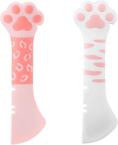 2PCS Cat Dog Food Spoon ، Silicone Paw Spoon for Wet Food Pultoile Pet Spatula Pet Shape Mixing ملاعق يمكن أن يتفتح مصغرة لموزعات Cat Dog Supplies (Pink & White) in Saudi Arabia