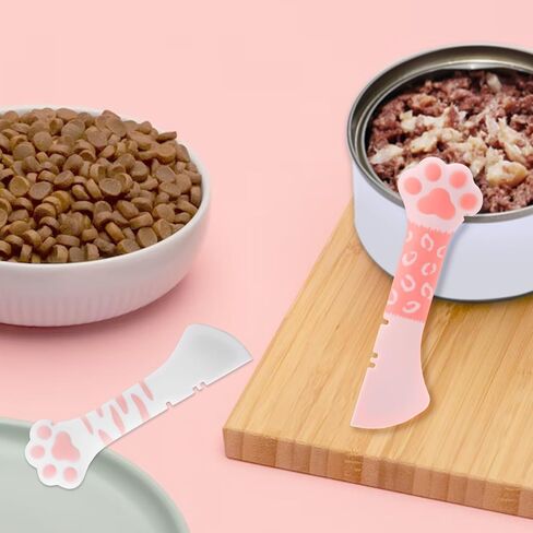 2PCS Cat Dog Food Spoon ، Silicone Paw Spoon for Wet Food Pultoile Pet Spatula Pet Shape Mixing ملاعق يمكن أن يتفتح مصغرة لموزعات Cat Dog Supplies (Pink & White) in Saudi Arabia