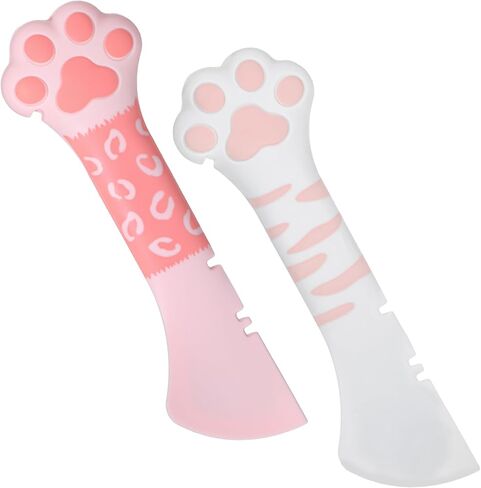 2 PCS Cat Food Spatula ، 5.1 × 1.57 في CAT CAN CAN ، ملعقة الكلب السيليكون مع القطط PAW HANLD ، ملعقة كات مبللة مع ملعقة صغيرة للقطط المعلبة القطط (أبيض ووردي) in Kuwait