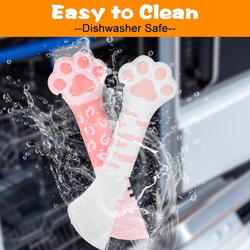 2 PCS Cat Food Spatula ، 5.1 × 1.57 في CAT CAN CAN ، ملعقة الكلب السيليكون مع القطط PAW HANLD ، ملعقة كات مبللة مع ملعقة صغيرة للقطط المعلبة القطط (أبيض ووردي) in Kuwait