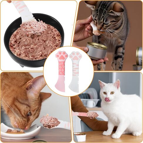 2 PCS Cat Food Spatula ، 5.1 × 1.57 في CAT CAN CAN ، ملعقة الكلب السيليكون مع القطط PAW HANLD ، ملعقة كات مبللة مع ملعقة صغيرة للقطط المعلبة القطط (أبيض ووردي) in Kuwait