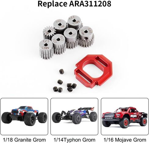 Globact Chrome Steel 0.5m Pinion Motor Gear 16t 17t 18t 19t 20t 21t 22t 2.3mm Bore & Motor Mount for Arrma Granite typhon mojave grom losi nascar 1/14 1/16 1/18 RC buggy truck upgrade in Kuwait
