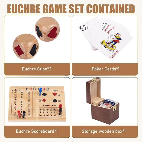 Premium Euchre Card Game Set:Double Euchre Cube, One Deck of Playing Cards,Foldable Euchre Scoreboard,Exquisite Printed Storage Box,Trump Suit Dice Set，Euchre Bridge Cards Kit. in Saudi Arabia