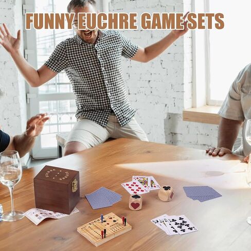 Premium Euchre Card Game Set:Double Euchre Cube, One Deck of Playing Cards,Foldable Euchre Scoreboard,Exquisite Printed Storage Box,Trump Suit Dice Set，Euchre Bridge Cards Kit. in Saudi Arabia