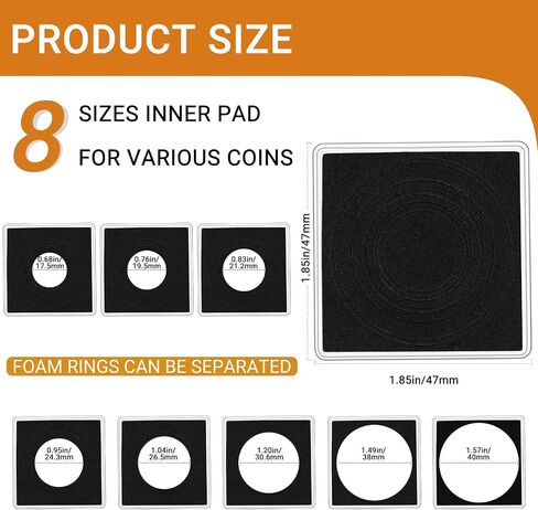 20pcs Silver Dollar Coin Holders for Collectors - Clear Coin Capsules with 5 Sizes (20/25/30/35/40mm) Adjustable Black Gasket in Kuwait