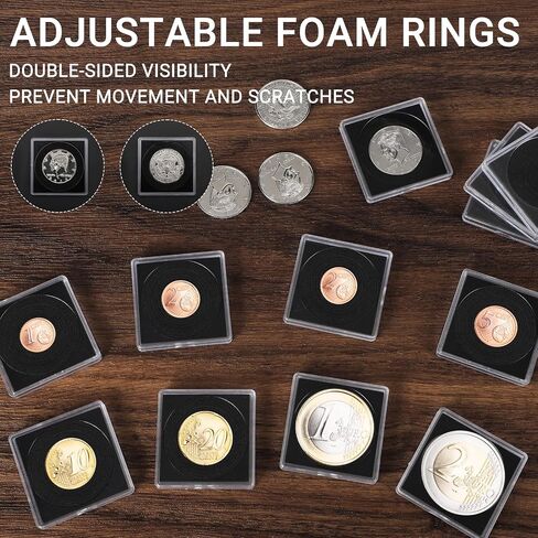 20pcs Silver Dollar Coin Holders for Collectors - Clear Coin Capsules with 5 Sizes (20/25/30/35/40mm) Adjustable Black Gasket in Kuwait