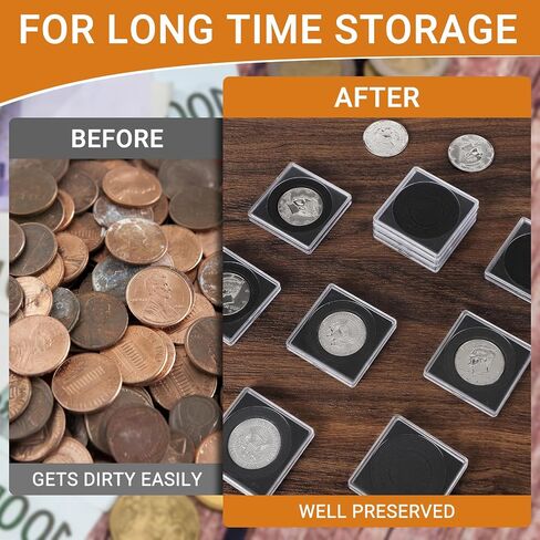 20pcs Silver Dollar Coin Holders for Collectors - Clear Coin Capsules with 5 Sizes (20/25/30/35/40mm) Adjustable Black Gasket in Kuwait
