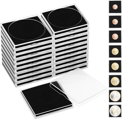 20pcs Silver Dollar Coin Holders for Collectors - Clear Coin Capsules with 5 Sizes (20/25/30/35/40mm) Adjustable Black Gasket in Kuwait
