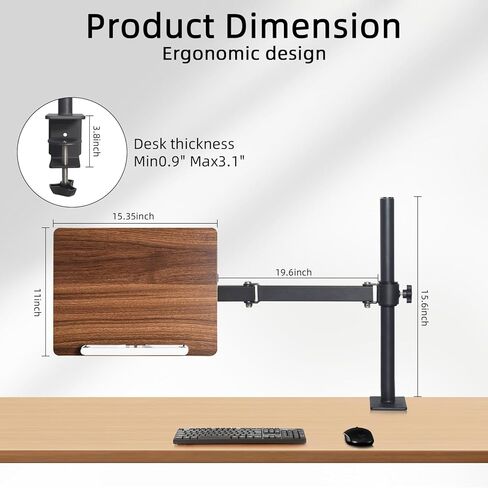 حامل للكتاب قابل للتعديل مع حامل المشابك المكتبية ، حامل قراءة خشبي مع ذراع معدنية ، أسود in Kuwait
