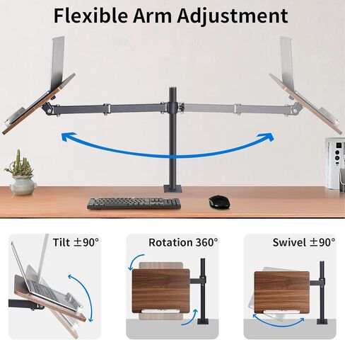 حامل للكتاب قابل للتعديل مع حامل المشابك المكتبية ، حامل قراءة خشبي مع ذراع معدنية ، أسود in Kuwait
