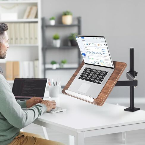 حامل للكتاب قابل للتعديل مع حامل المشابك المكتبية ، حامل قراءة خشبي مع ذراع معدنية ، أسود in Kuwait