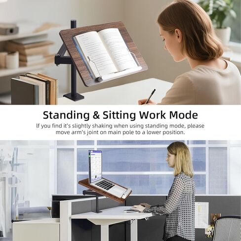 حامل للكتاب قابل للتعديل مع حامل المشابك المكتبية ، حامل قراءة خشبي مع ذراع معدنية ، أسود in Kuwait