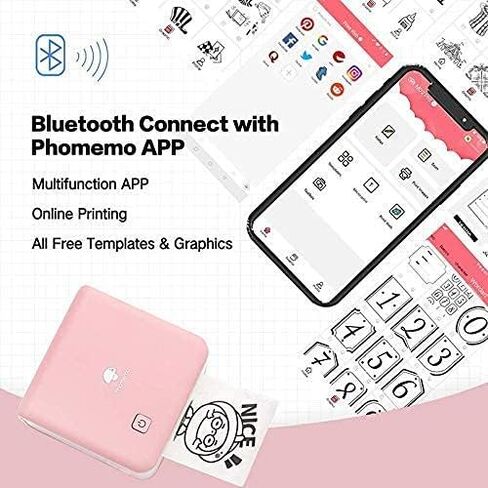 Phomemo M02 Pro Mini Thermal Photo Photo Photo Photo Photo مع 3 لفات ورقة ملصق شفافة ، متوافقة مع iOS + Android لمجلة الخطة ، ملاحظات الدراسة ، إنشاء الفن ، العمل ، الهدية ، الوردي in Kuwait