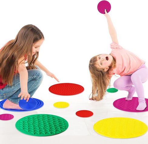 Lenwen 10 Pcs Sensory Discs Mat Sensory Stepping Circles Pads Textured Tactile Toys Stimulation for Calming Play and Early Learning Kids Matching Game Disorder Autistic Children ADHD (Classic Color) in Saudi Arabia