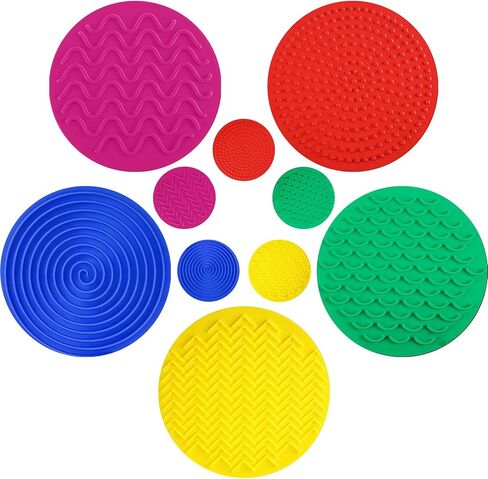 Lenwen 10 Pcs Sensory Discs Mat Sensory Stepping Circles Pads Textured Tactile Toys Stimulation for Calming Play and Early Learning Kids Matching Game Disorder Autistic Children ADHD (Classic Color) in Saudi Arabia