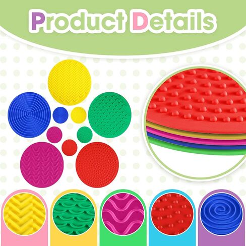Lenwen 10 Pcs Sensory Discs Mat Sensory Stepping Circles Pads Textured Tactile Toys Stimulation for Calming Play and Early Learning Kids Matching Game Disorder Autistic Children ADHD (Classic Color) in Saudi Arabia
