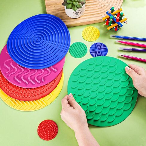 Lenwen 10 Pcs Sensory Discs Mat Sensory Stepping Circles Pads Textured Tactile Toys Stimulation for Calming Play and Early Learning Kids Matching Game Disorder Autistic Children ADHD (Classic Color) in Saudi Arabia