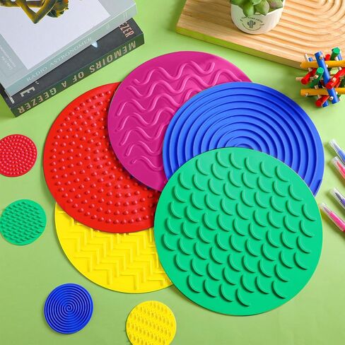Lenwen 10 Pcs Sensory Discs Mat Sensory Stepping Circles Pads Textured Tactile Toys Stimulation for Calming Play and Early Learning Kids Matching Game Disorder Autistic Children ADHD (Classic Color) in Saudi Arabia