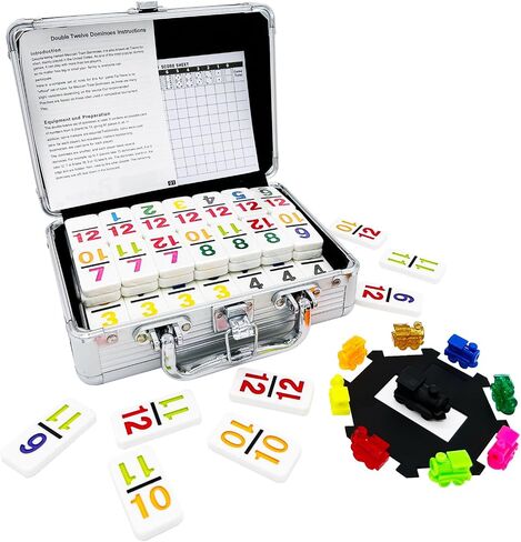 Mexican Train Dominoes with Numbers, Color Double 12 Numerical Domine Set for Adults and Family, Classic 91 Tiles Board Grame with Aluminym Case in Kuwait