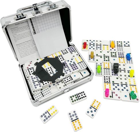 Mexican Train Dominoes with Numbers, Color Double 12 Numerical Domine Set for Adults and Family, Classic 91 Tiles Board Grame with Aluminym Case in Kuwait