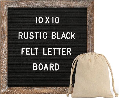 Rustic Felt Letter Board with 340 Changeable Letters&Numbers, 10"x10" Message Board Letter Sign Board in Rustic Frame with Stand and Canvas bag for Announcement&Notification(Rustic Black) in Kuwait