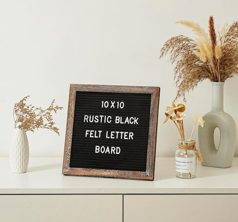 Rustic Felt Letter Board with 340 Changeable Letters&Numbers, 10"x10" Message Board Letter Sign Board in Rustic Frame with Stand and Canvas bag for Announcement&Notification(Rustic Black) in Kuwait