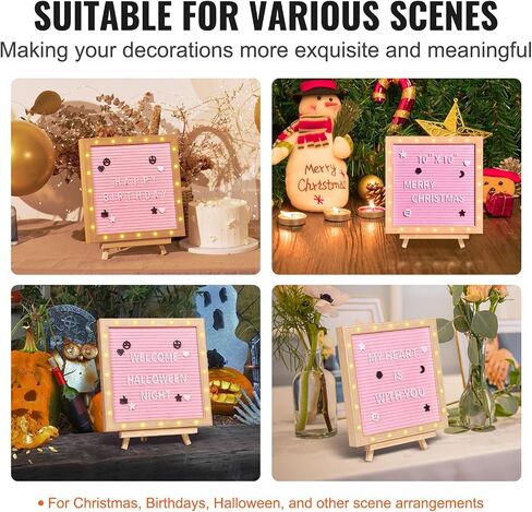لوحة رسائل Fevor Pink Felt ، 10 "X10" لوحة رسائل Felt ، لوحات علامات قابلة للتغيير مع 510 رسائل ، وقف ، وأضواء LED مدمجة ، علامة إعلان الطفل للمنزل Decord Decord Wedding in Saudi Arabia
