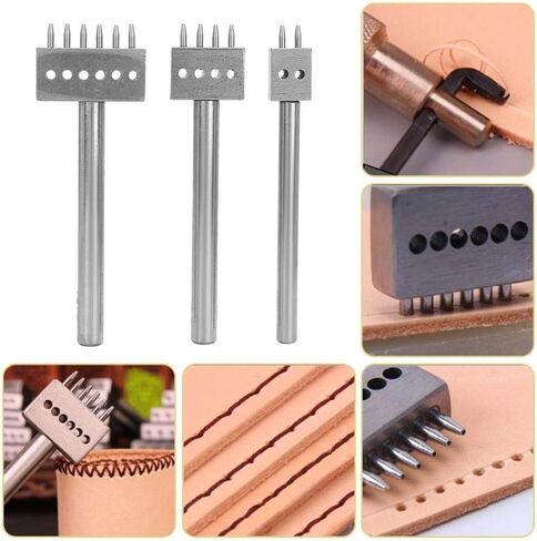Leather Stitching Tool with Different Prong Head 3pcs Spacing Hole Puncher Tool Set for DIY Lacing Stitching Chisel Leather Craft (6mm) in Saudi Arabia