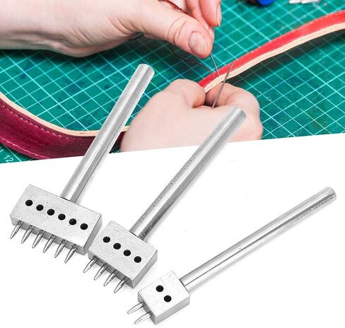 Leather Stitching Tool with Different Prong Head 3pcs Spacing Hole Puncher Tool Set for DIY Lacing Stitching Chisel Leather Craft (6mm) in Saudi Arabia
