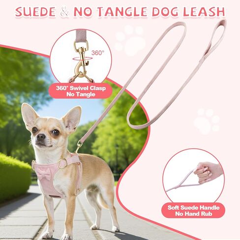 لا تسخير الكلب الصغير ومجموعة المقود ، وتسخير جرو قابل للتعديل لخطودي صغير XS XXS Girl Dogs ، من جلد الغزال الناعم لا خنق والهروب in Kuwait
