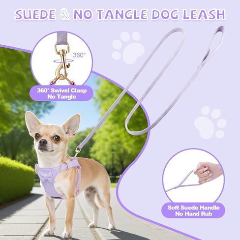 لا تسخير الكلب الصغير ومجموعة المقود ، وتسخير جرو قابل للتعديل لخطودي صغير XS XXS Girl Dogs ، من جلد الغزال الناعم لا خنق والهروب in Kuwait