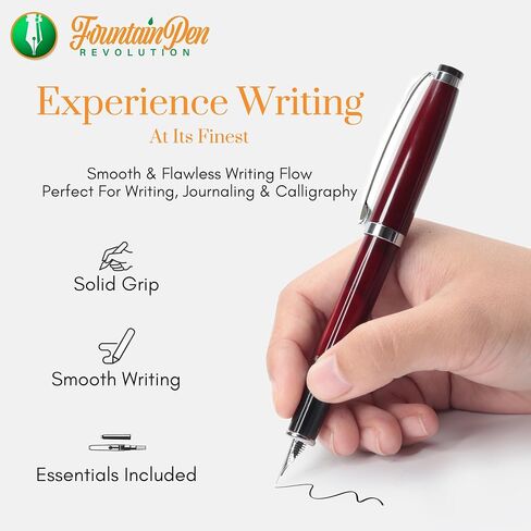 FPR Ambassador Ultra Flex Nib Fountain Pen Set, Burgundy - Refillable Pen w/Cartridges & Converter - Calligraphy Pens for Writing, Journaling & Gifting - Luxury Pens For Smooth Strokes in Saudi Arabia